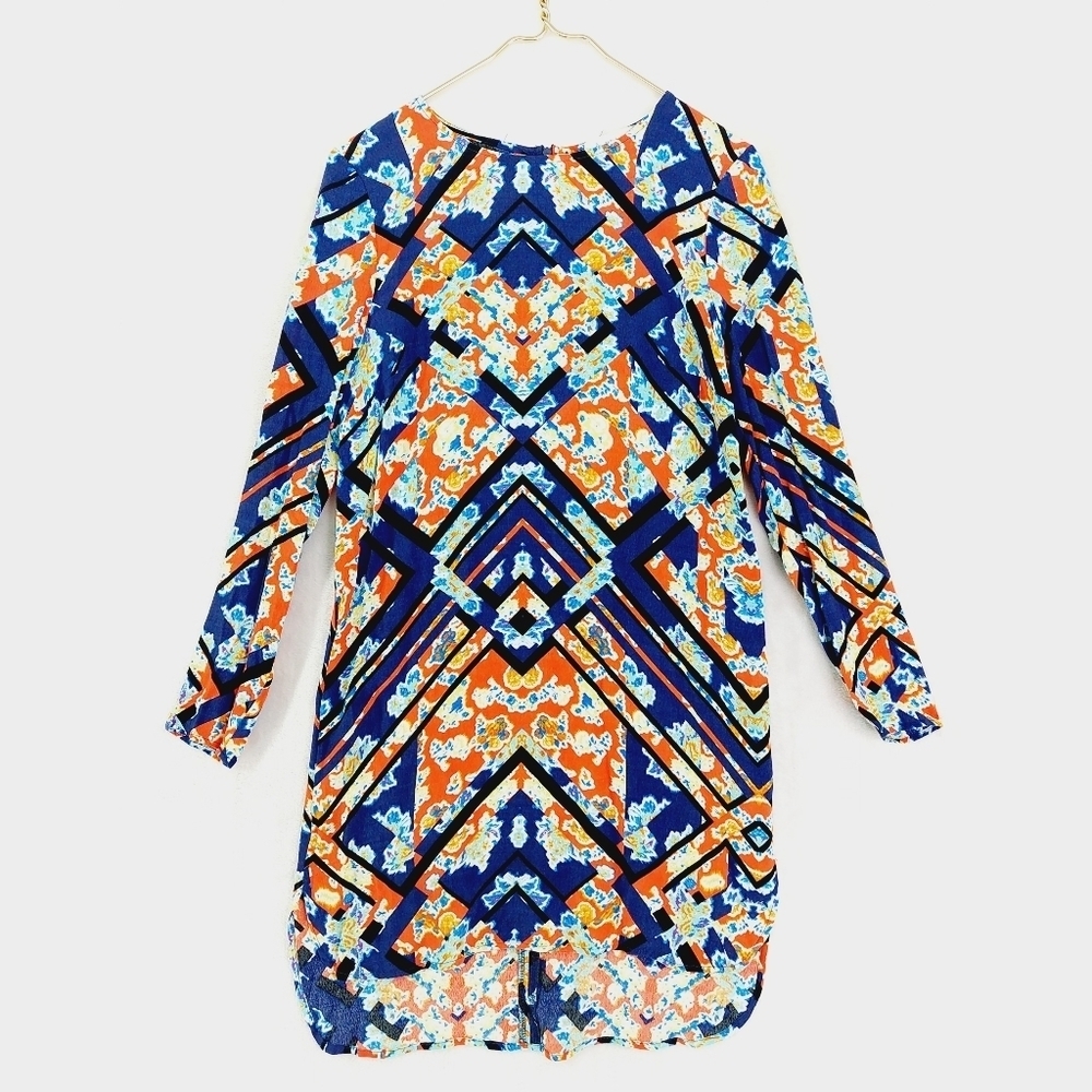 WAYF Womens Multi Color Floral Abstract Back Zip Long Sleeve Dress P6346